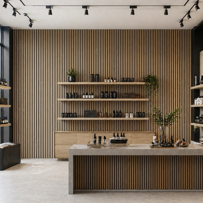 Panneau acoustique à lattes en bois – 270 × 110 cm