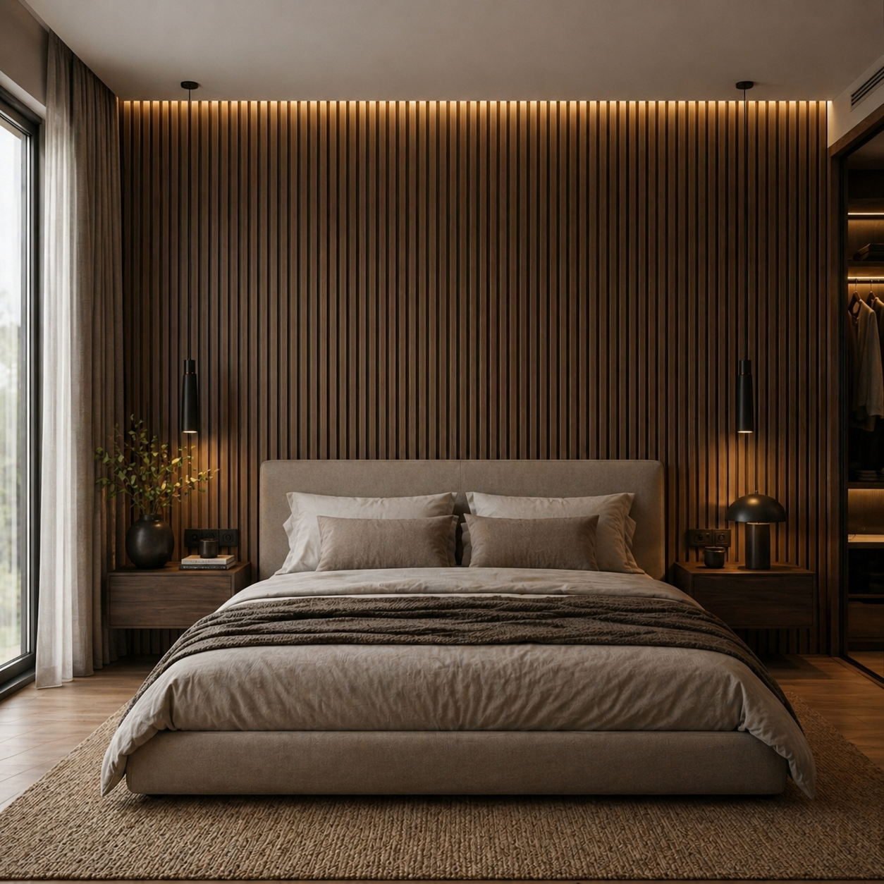 Panneau acoustique à lattes en bois – 270 × 110 cm