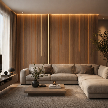 Panneau acoustique à lattes en bois – 270 × 110 cm
